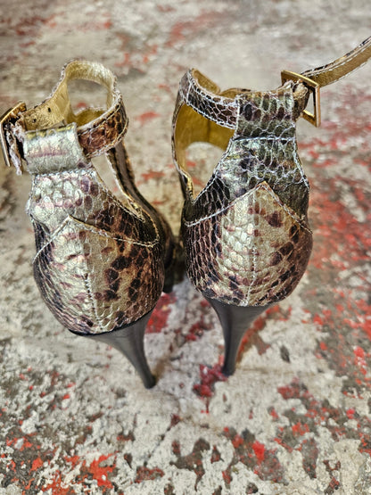 HAILWOOD MI PIACI COLAB LEATHER HIGH HEELS BRONZE GOLD SNAKE SIZE 39