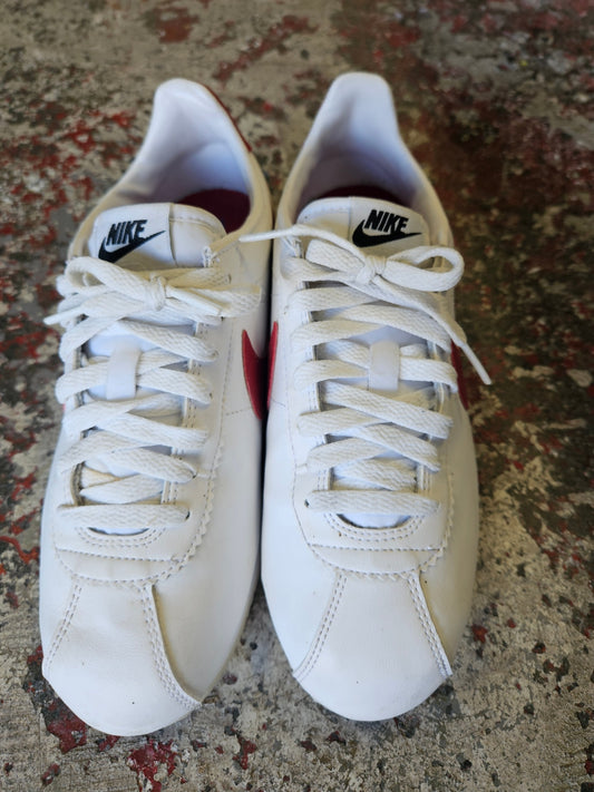 NIKE CORTEZ LEATHER SNEAKERS WHITE BLUE RED SIZE 9.5US