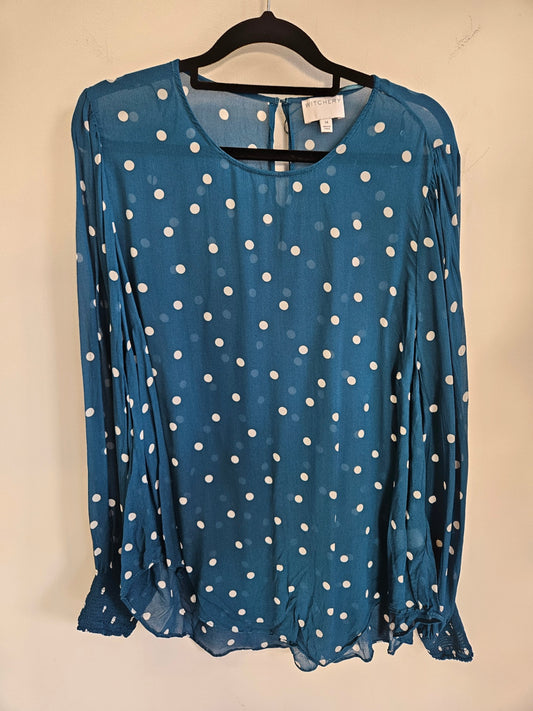 WITCHERY VISCOSE LONG SLEEVE TOP TEAL SPOT SIZE 14