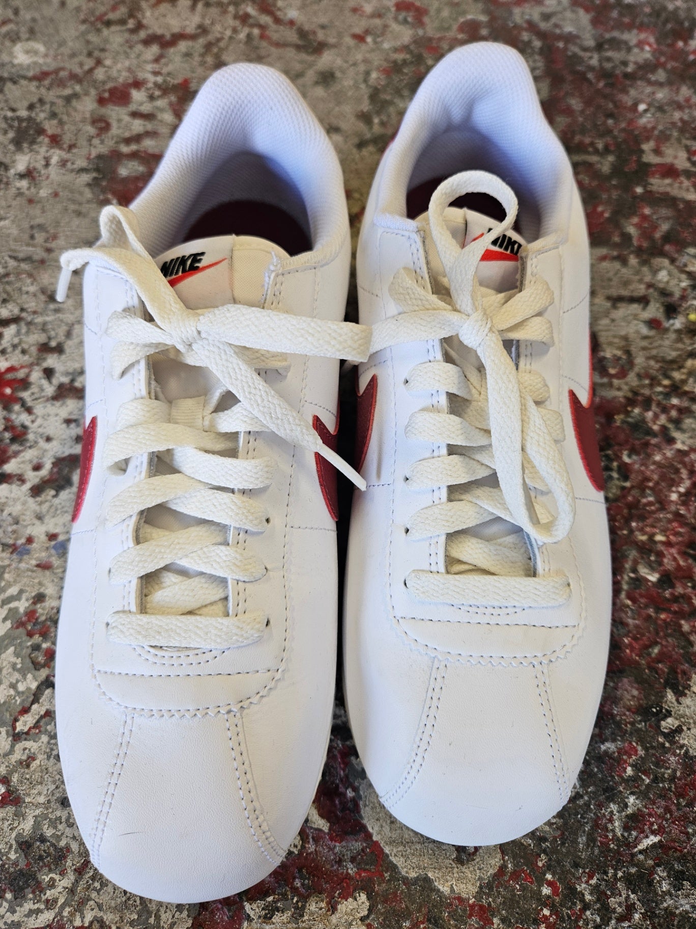 NIKE CORTEZ LEATHER SNEAKERS WHITE BURGUNDY PINK SIZE 10US