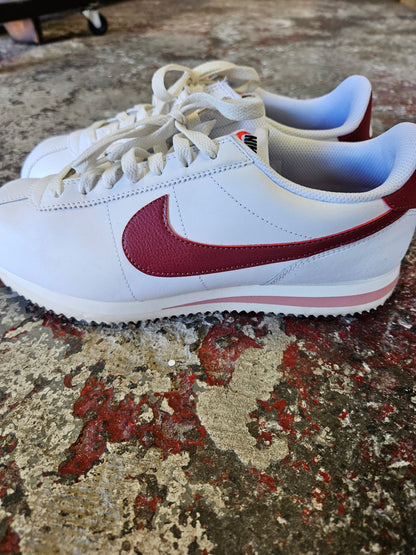 NIKE CORTEZ LEATHER SNEAKERS WHITE BURGUNDY PINK SIZE 10US