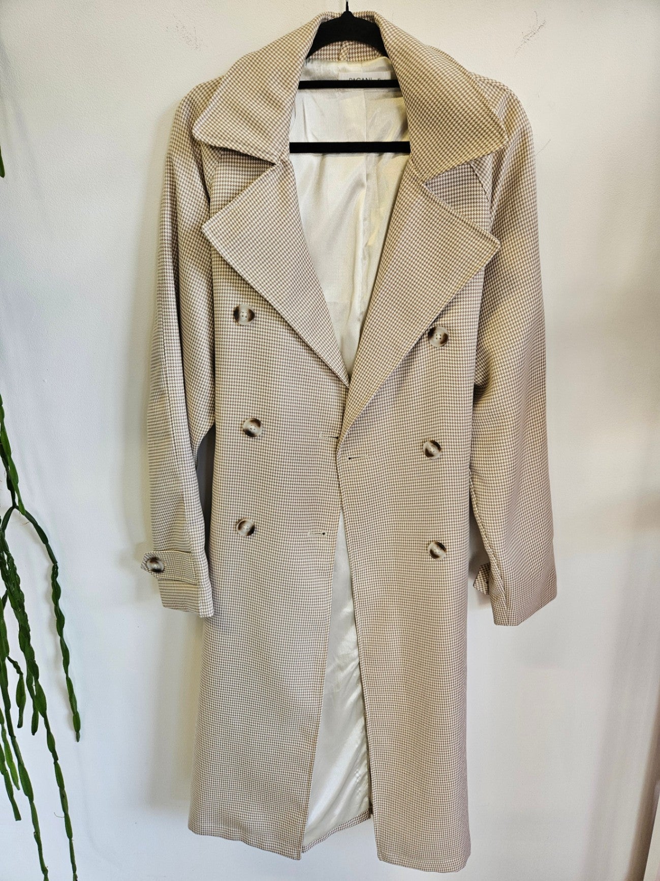 PAGANI RAYON BLEND COAT BEIGE HOUNDSTOOTH SIZE 10