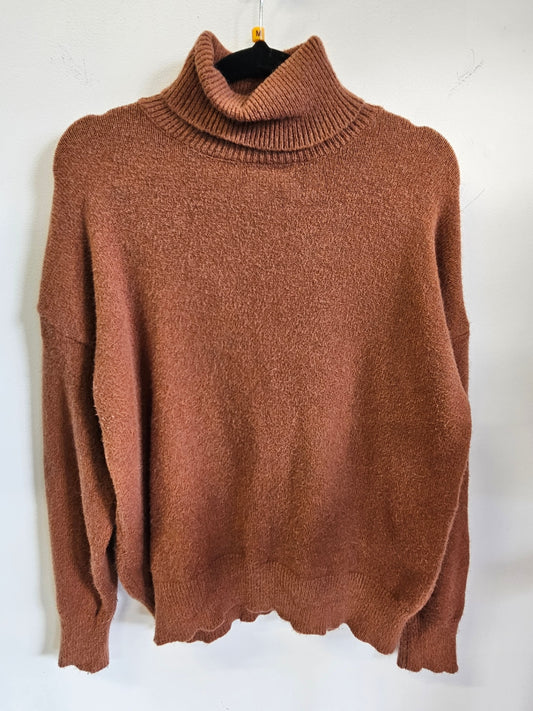 MIMIWU WOOL BLEND KNITTED POLO SWEATER CARAMEL SIZE M