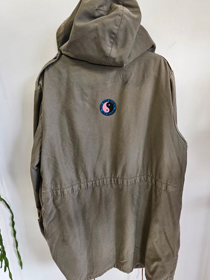 T&C COTTON REMOVABLE FLEECE LINING HOODED JACKET KHAKI SIZE XL