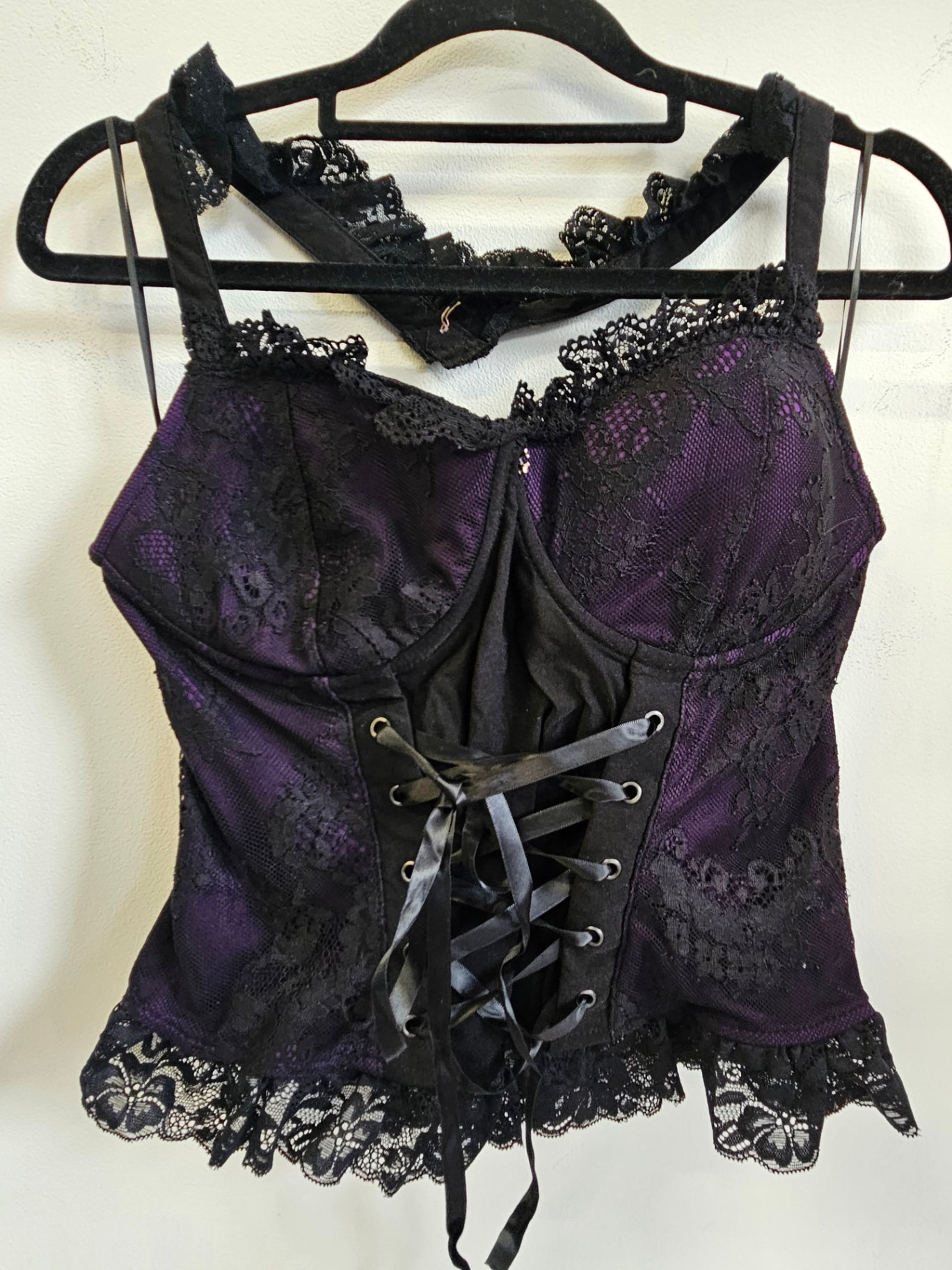 KILLSTAR ELASTANE LACE CORSET TOP BLACK PURPLE SIZE XL