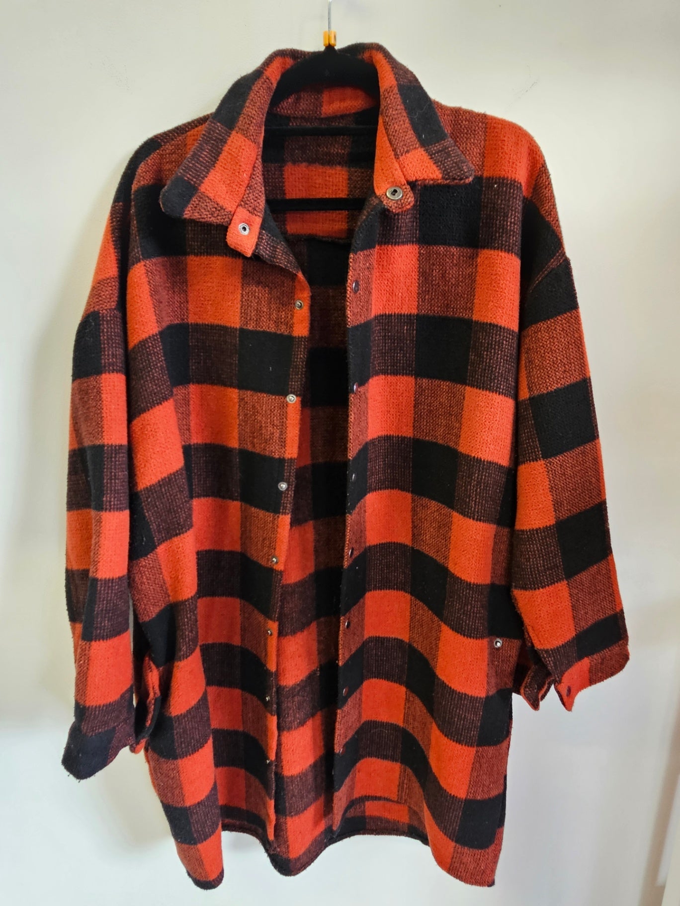 COTTON JACKET ORANGE BLACK PLAID SIZE M
