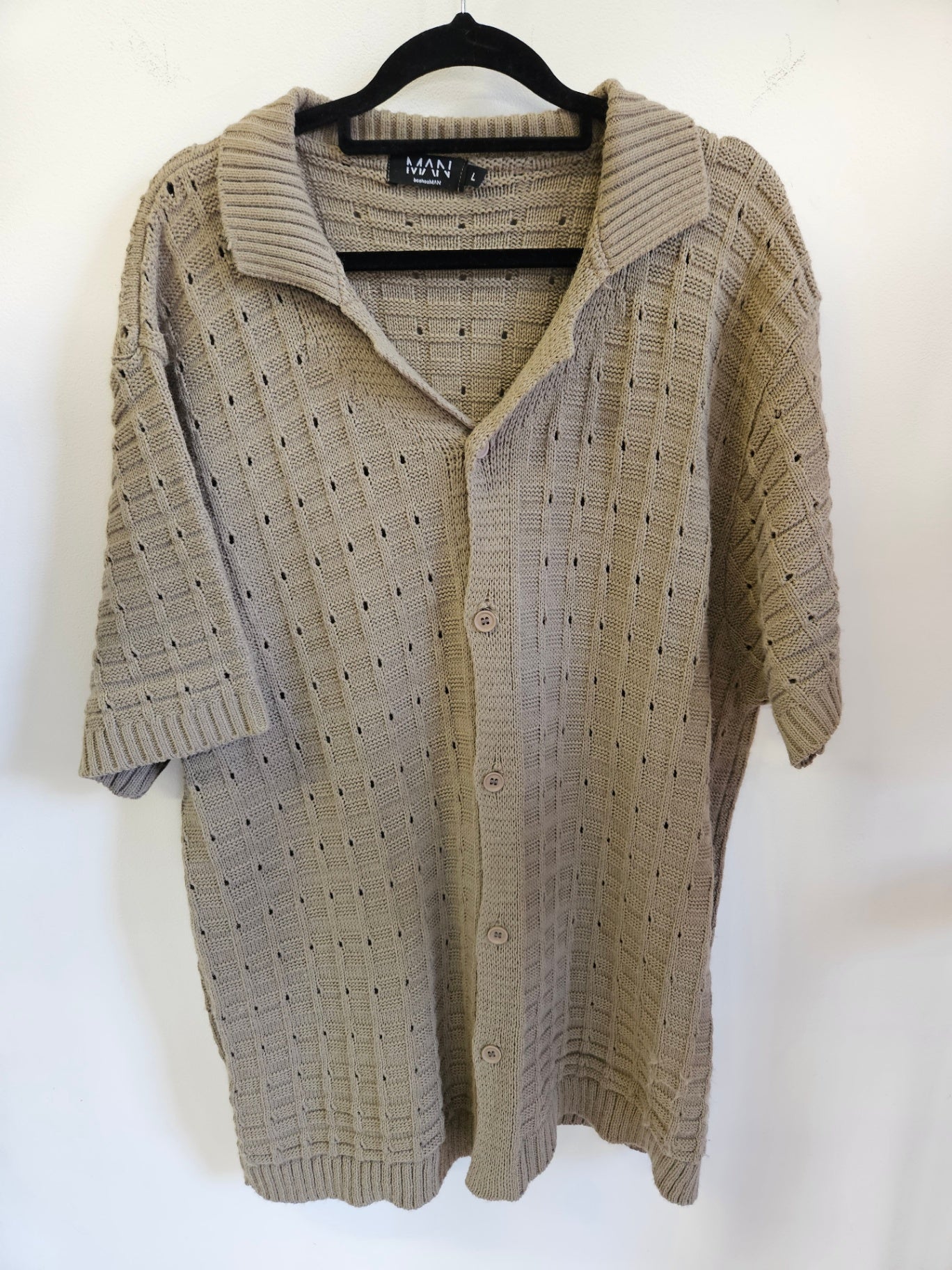 BOHOOOH MAN ACRYLIC KNIT KNITTED SHIRT KHAKI SIZE L