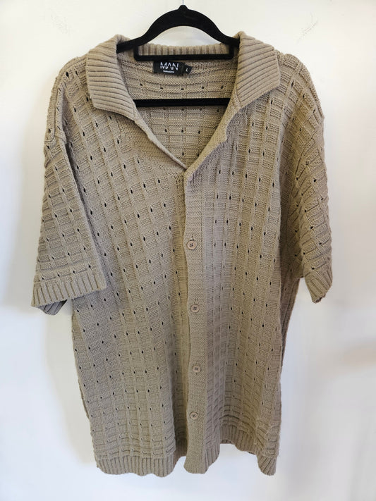 BOHOOOH MAN ACRYLIC KNIT KNITTED SHIRT KHAKI SIZE L