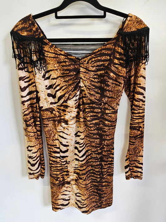 LONG SLEEVE MINI DRESS TIGER TASSLE SIZE S