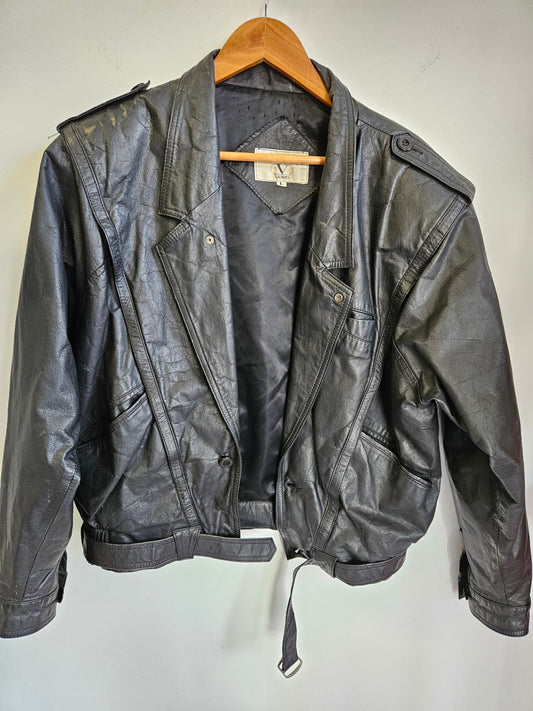 VALENTINO LEATHER VINTAGE BIKER JACKET BLACK SIZE L