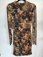 PRETTY LITTLE THING SHEER LONG SLEEVE MINI DRESS HISTORIC MURAL SIZE 14