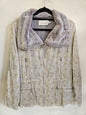 LIBERTINE COTTON LINEN JACKET PALE GREY FLORAL FAUX FUR SIZE 12