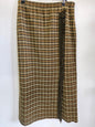 ACYRLIC KNIT VINTAGE MIDI SKIRT KHAKI BEIGE HERRINGBONE SIZE XL