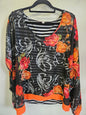 CHARLO SHORT SLEEVE TOP BLACK ORANGE FLORAL SIZE L