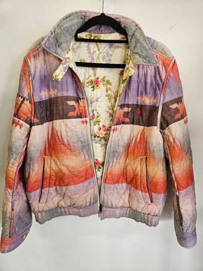 QUILTED REVERSIBLE BOMBER JACKET AZTEC/FLORAL SIZE 10