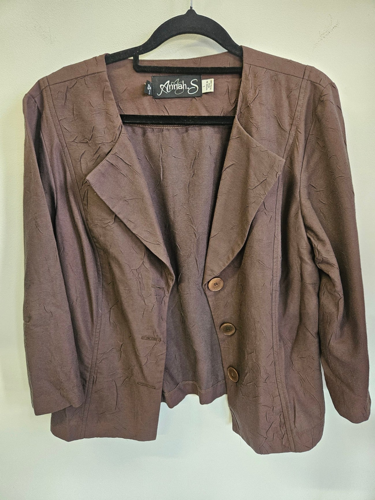 ANNAHS VISCOSE WOOL BLEND BLAZER BROWN SIZE L
