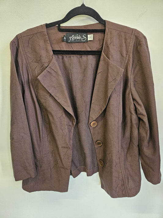 ANNAHS VISCOSE WOOL BLEND BLAZER BROWN SIZE L