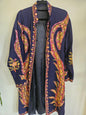 VINTAGE WOOL BLEND DUSTER NAVY EBROIDERED MULTICOLOR SIZE 12