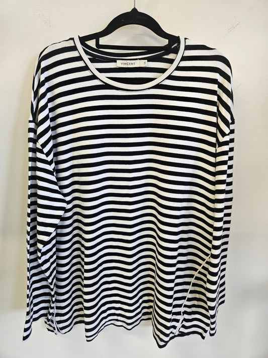 VINCENT COTTON LONG SLEEVE TOP BLACK AND WHITE STRIPE SIZE 16