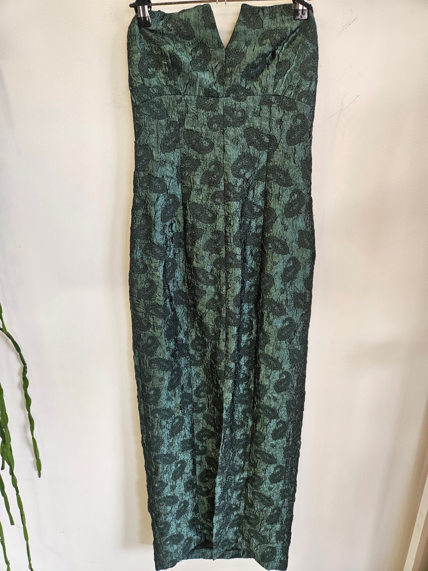 PAMPLERMOUSSE JACQUARD STRAPLESS FORMAL DRESS GREEN BLACK SIZE 10