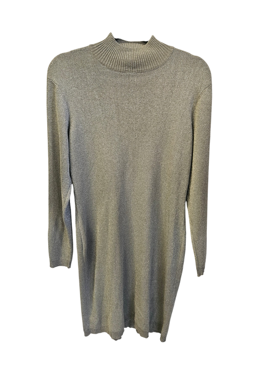 ADRIANA PAPPELL KNIT LONG SLEEVE MINI DRESS SILVER SIZE M