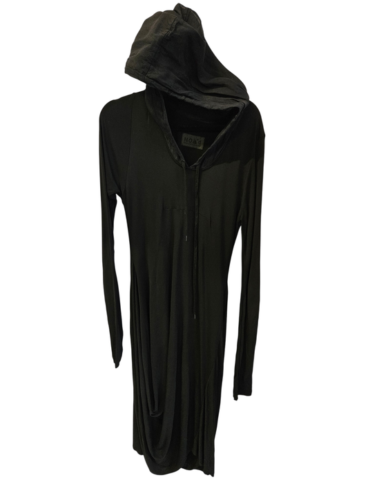 NOM'D VISCOSE ELASTANE HOODED DRESS BLACK SIZE 12
