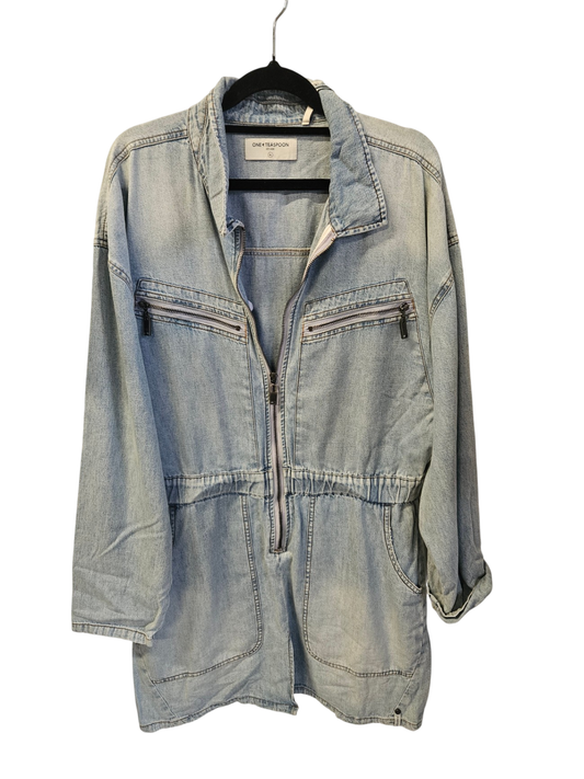 ONE TEASPOON DENIM 90S LONG SLEEVE MINI DRESS LIGHT BLUE SIZE XL