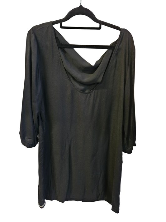 HOPETOWN NZ RAYON SILK TRIM LONG SLEEVE MINI DRESS BLACK SIZE 14