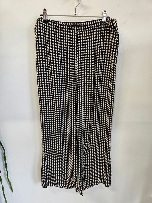 MINERAL VISCOSE PALAZZO PANTS BLACK CREAM RETRO SIZE 16