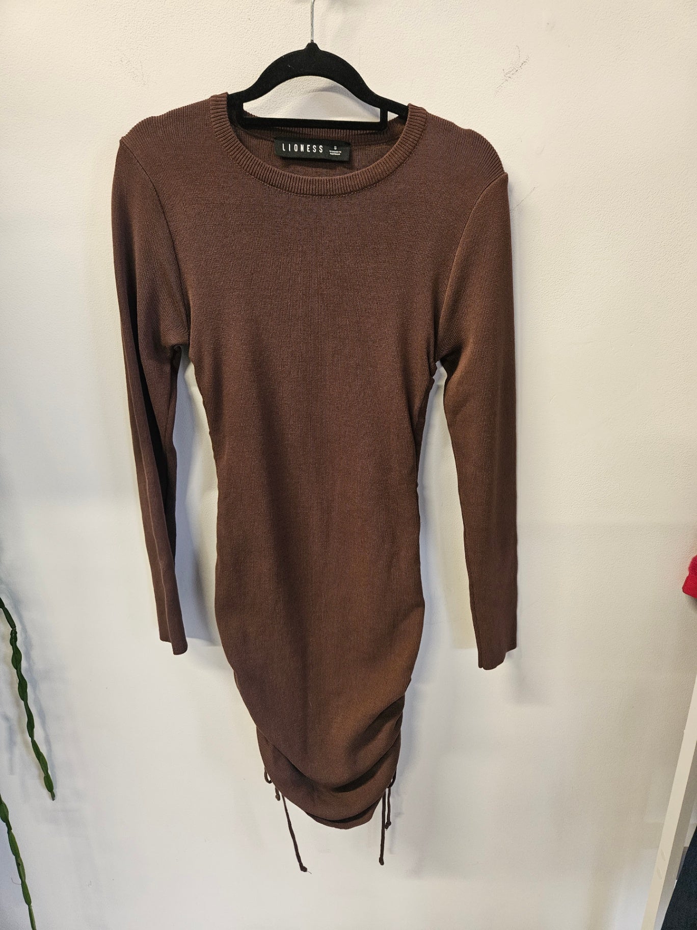 LIONESS COTTON LONG SLEEVE MINI DRESS BROWN SIZE S