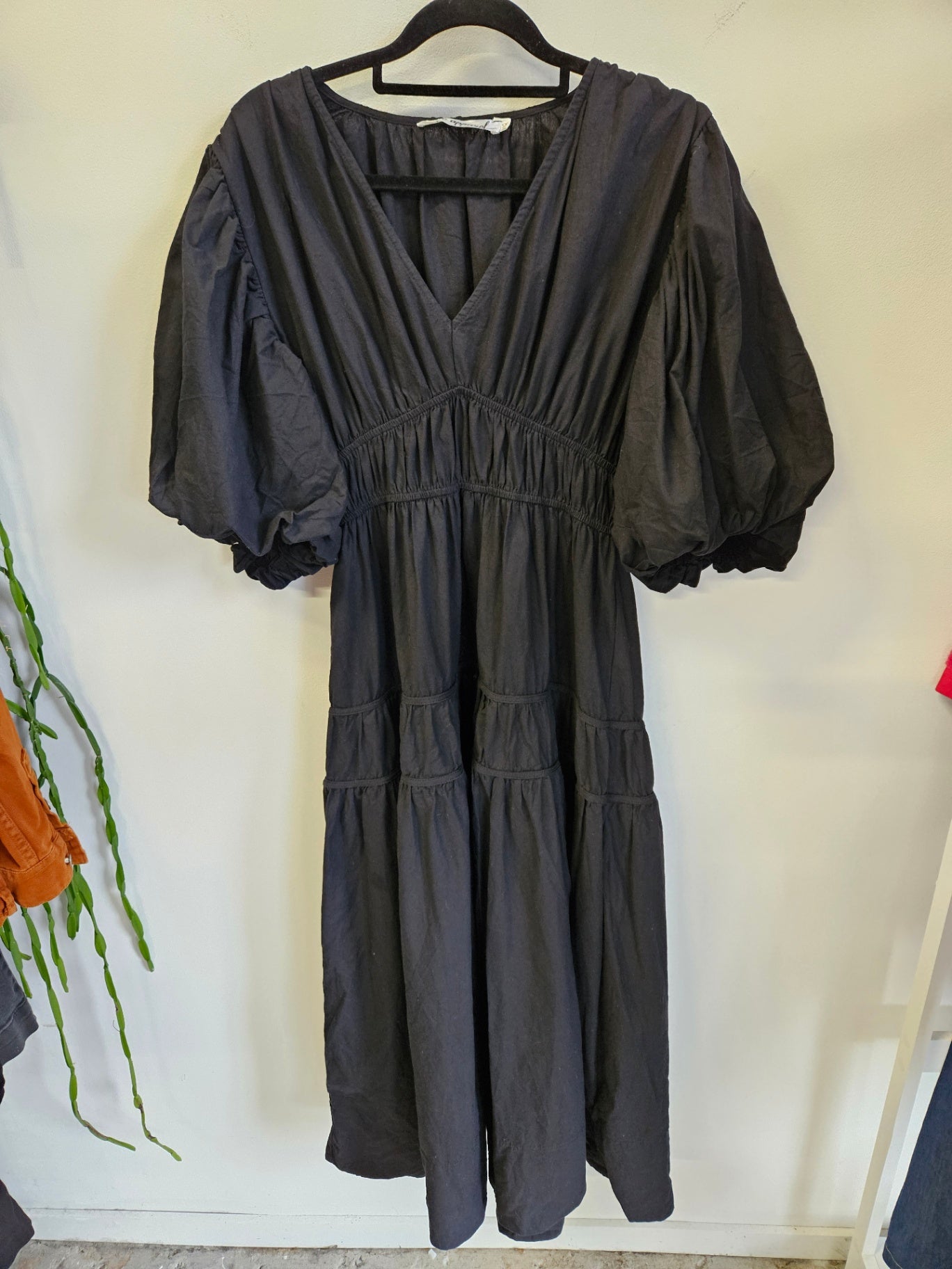 VINE APPAREL COTTON MID SLEEVE MAXI DRESS BLACK SIZE 12