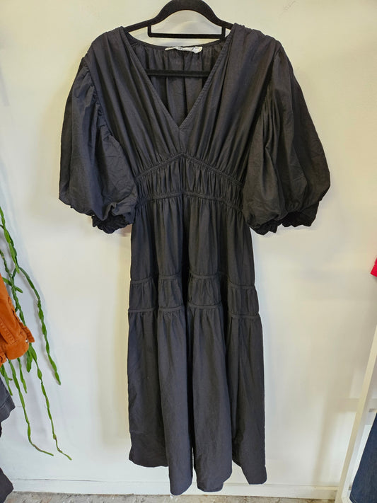 VINE APPAREL COTTON MID SLEEVE MAXI DRESS BLACK SIZE 12