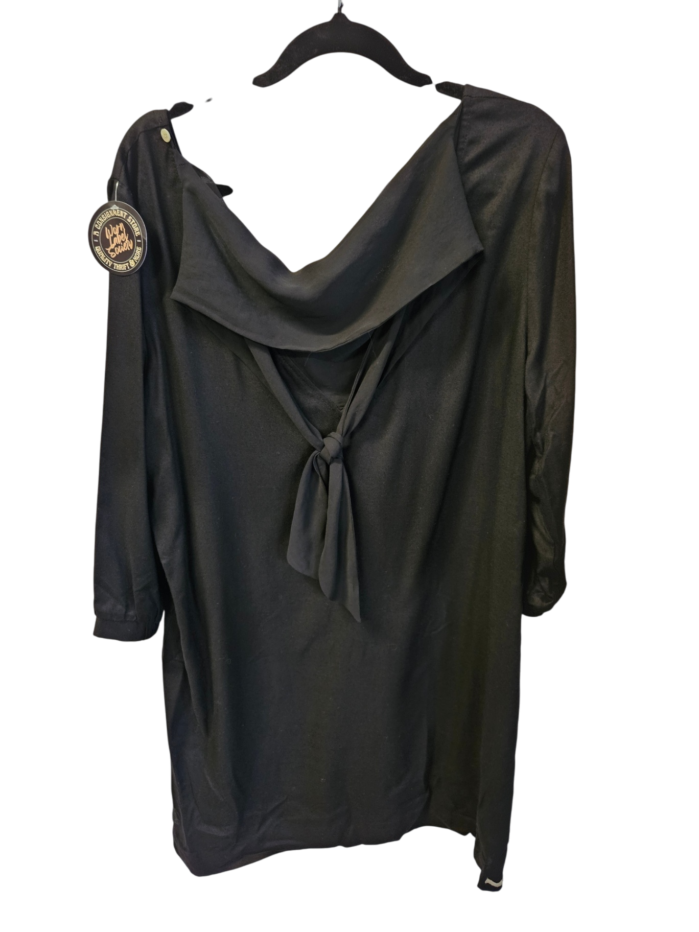 HOPETOWN NZ RAYON SILK TRIM LONG SLEEVE MINI DRESS BLACK SIZE 14