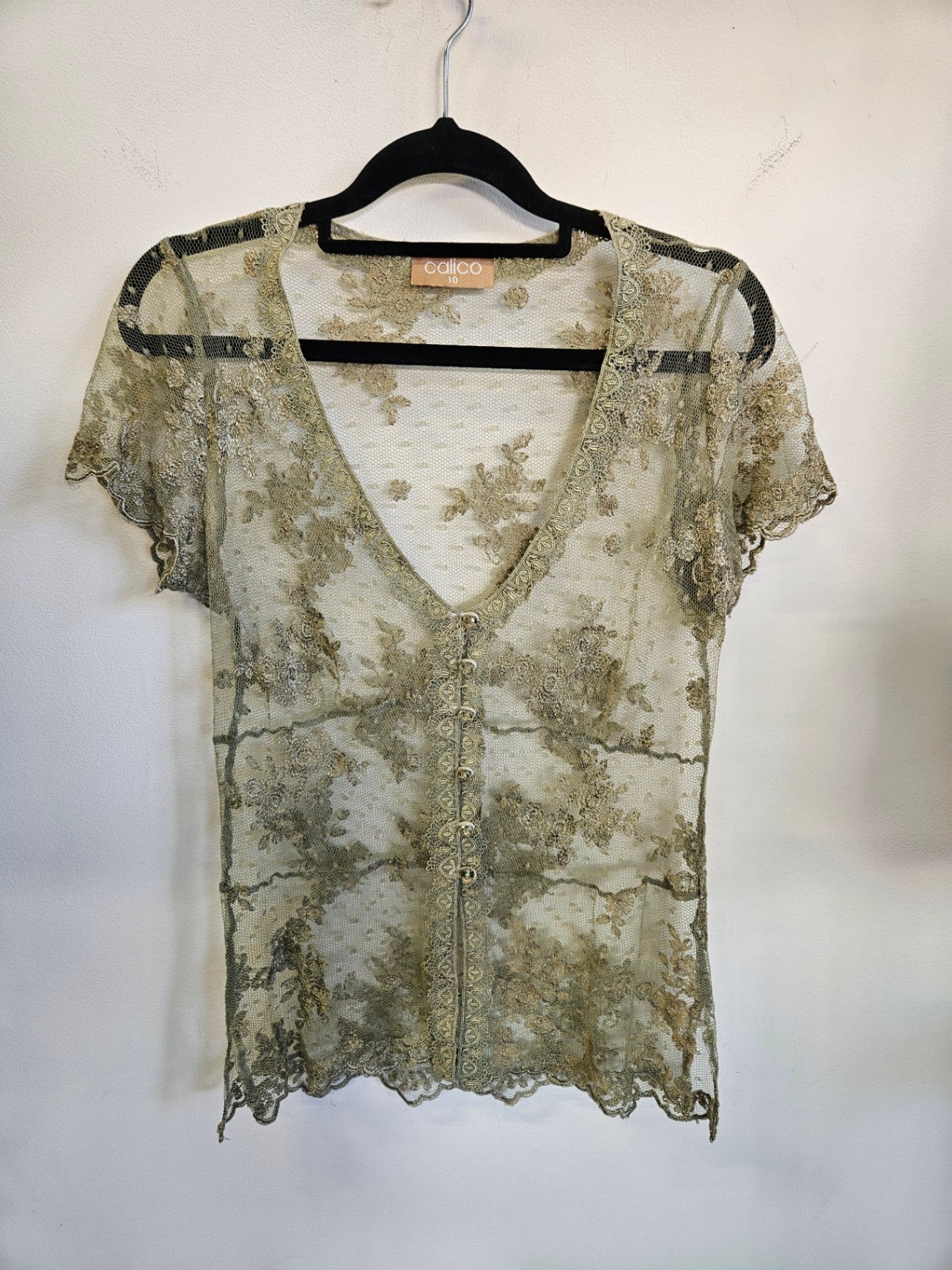 CALLICO LACE SHORT SLEEVE TOP SAGE GREEN SIZE 10
