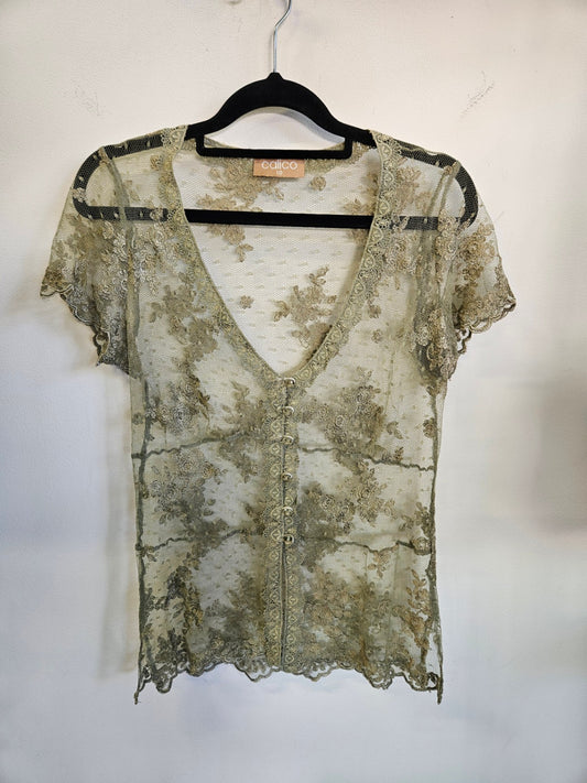 CALLICO LACE SHORT SLEEVE TOP SAGE GREEN SIZE 10