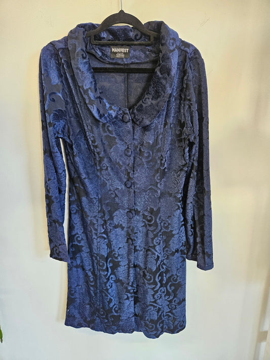 MANIFEST LONG SLEEVE MINI DRESS/COAT BLUE EMBOSSED SIZE 12