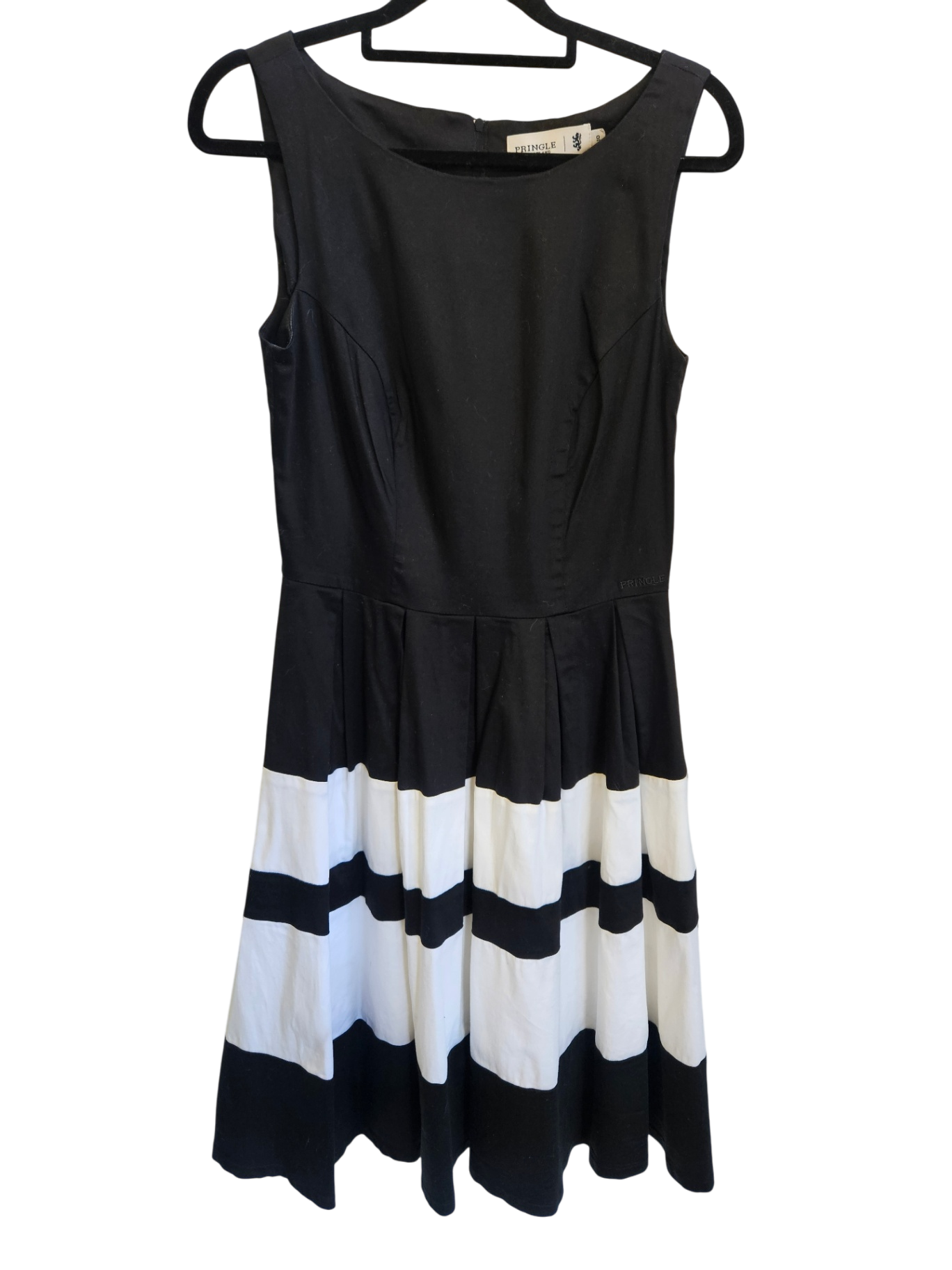 PRINGLE COTTON DRESS BLACK AND WHITE STRIPE SIZE 10