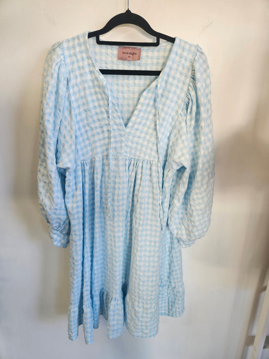 MRS DIGBY SHORT DRESS BLUE WHITE GINGHAM SIZE M/L