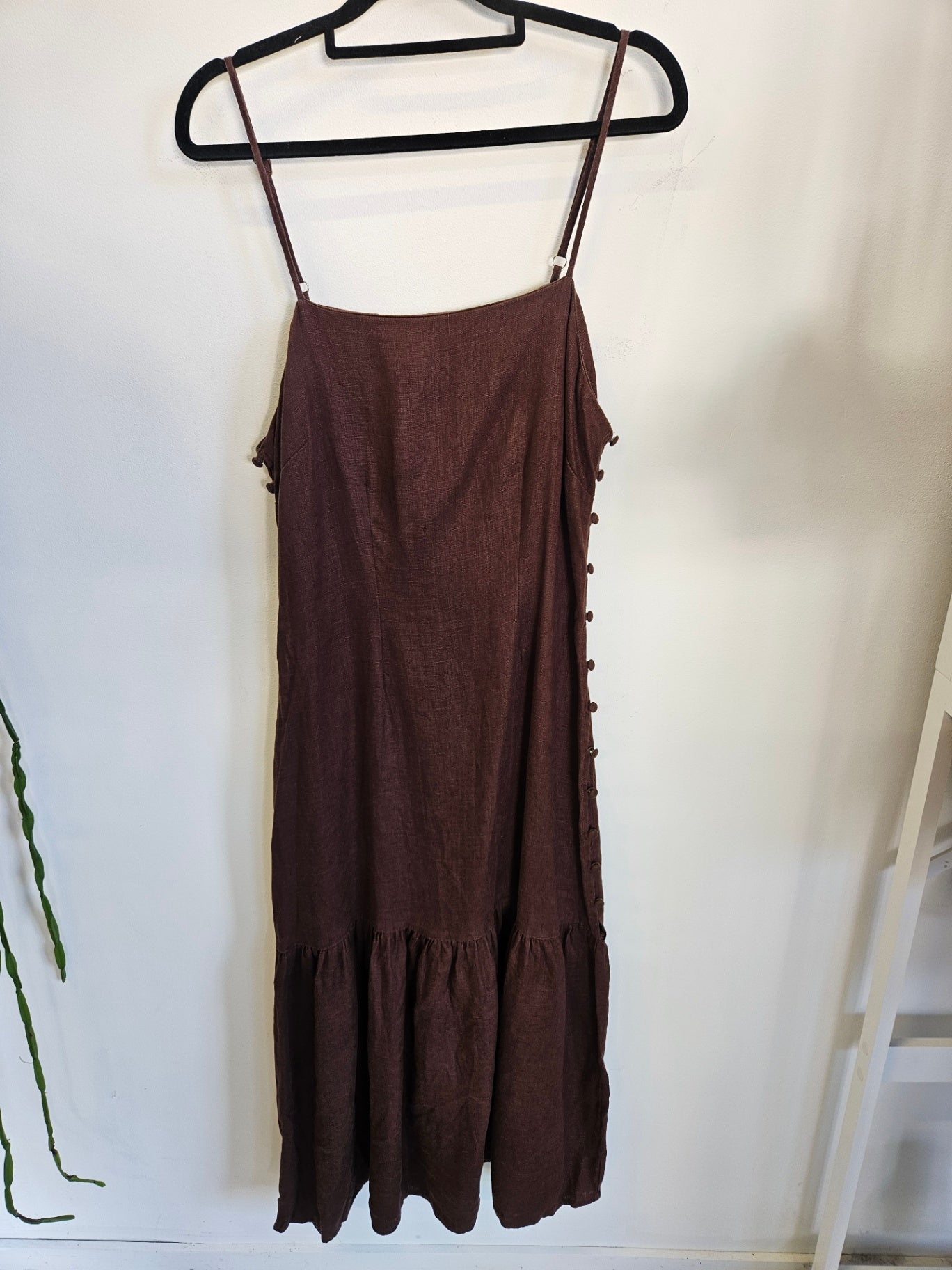 AERE LINEN SLEEVELESS MAXI DRESS CHOCOLATE SIZE 10