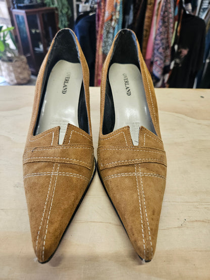 OVERLAND SUEDE KITTEN HEELS BROWN SIZE 7.5