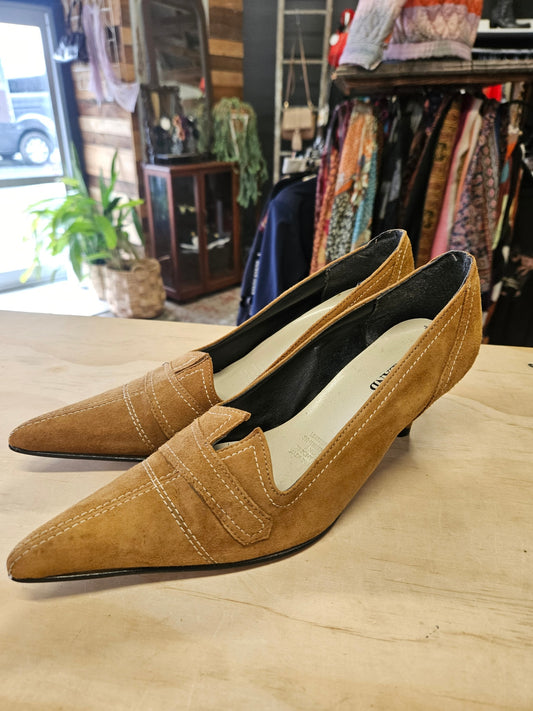 OVERLAND SUEDE KITTEN HEELS BROWN SIZE 7.5