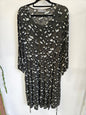 BETTIE MONROE VISCOSE LONG SLEEVE DRESS KHAKI GREY FLORAL SIZE S/M