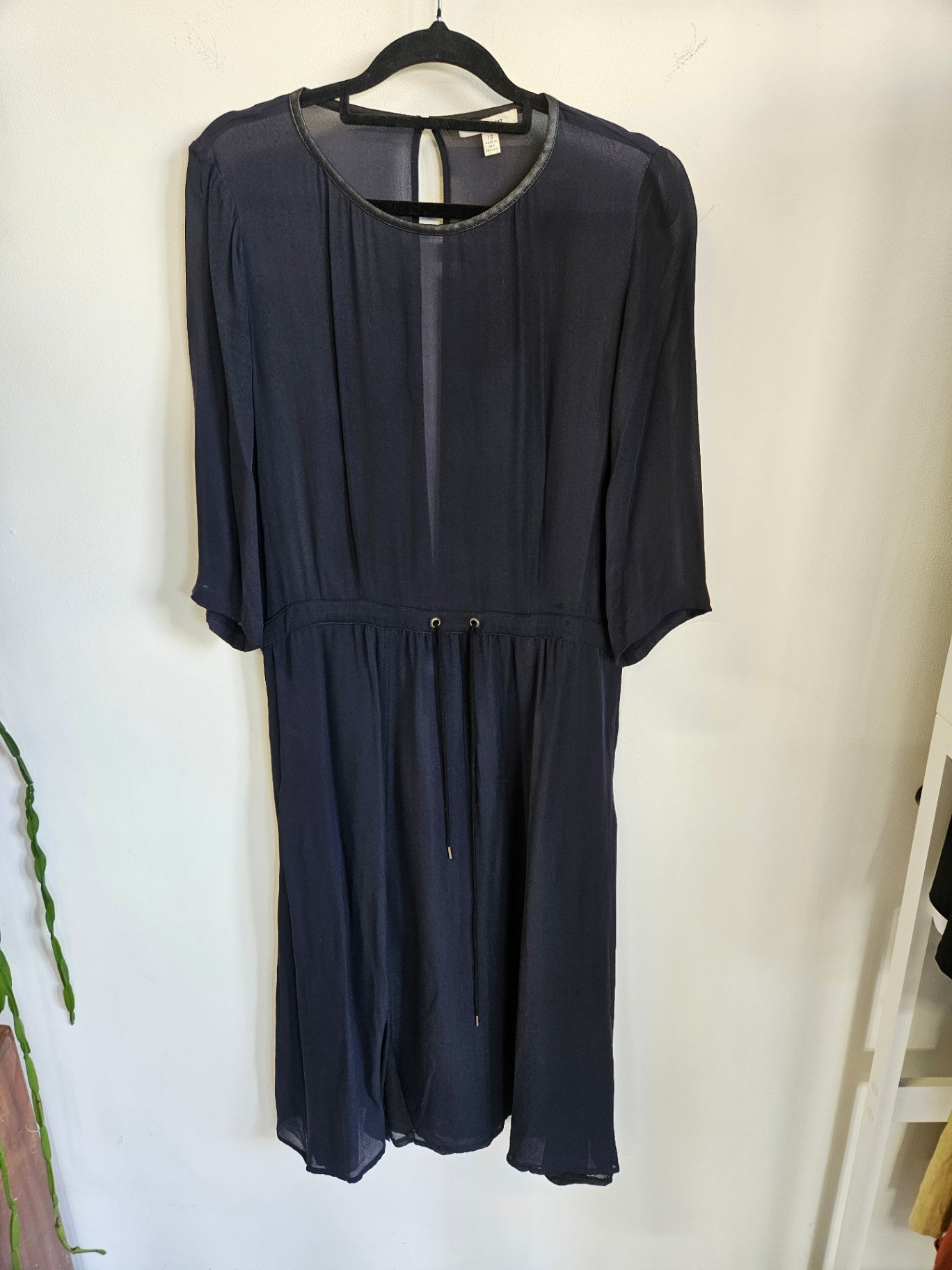 JULIETTE HOGAN SILK SHEER DRESS NAVY SIZE S