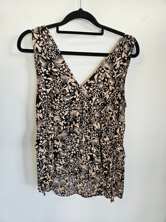 KATE SYLVESTER VISCOSE SLEEVELESS TOP BEIGE BLACK FLORAL SIZE M