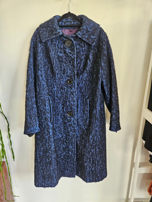 VINTAGE KASHMORE WOOL COAT BLUE BLACK SIZE 16