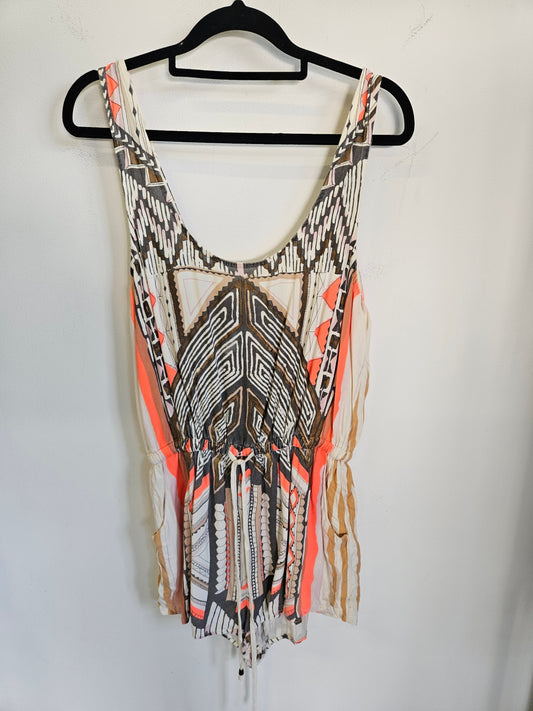 MINK PINK COTTON `PLAYSUIT CREAM ORANGE BRONZE TRIBAL SIZE M