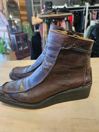VERO GOMMA LEATHER VINTAGE BOOTS BROWN SIZE 40