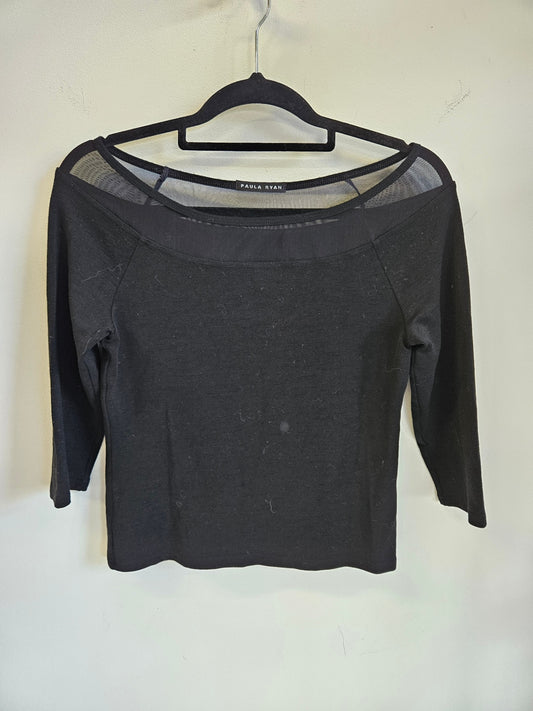 PAULA RYAN MERINO MID SLEEVE TOP BLACK SIZE S