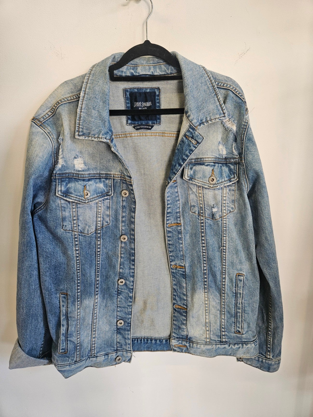 JUST JEANS DENIM JACKET LIGHT BLUE DISTRESSED SIZE M