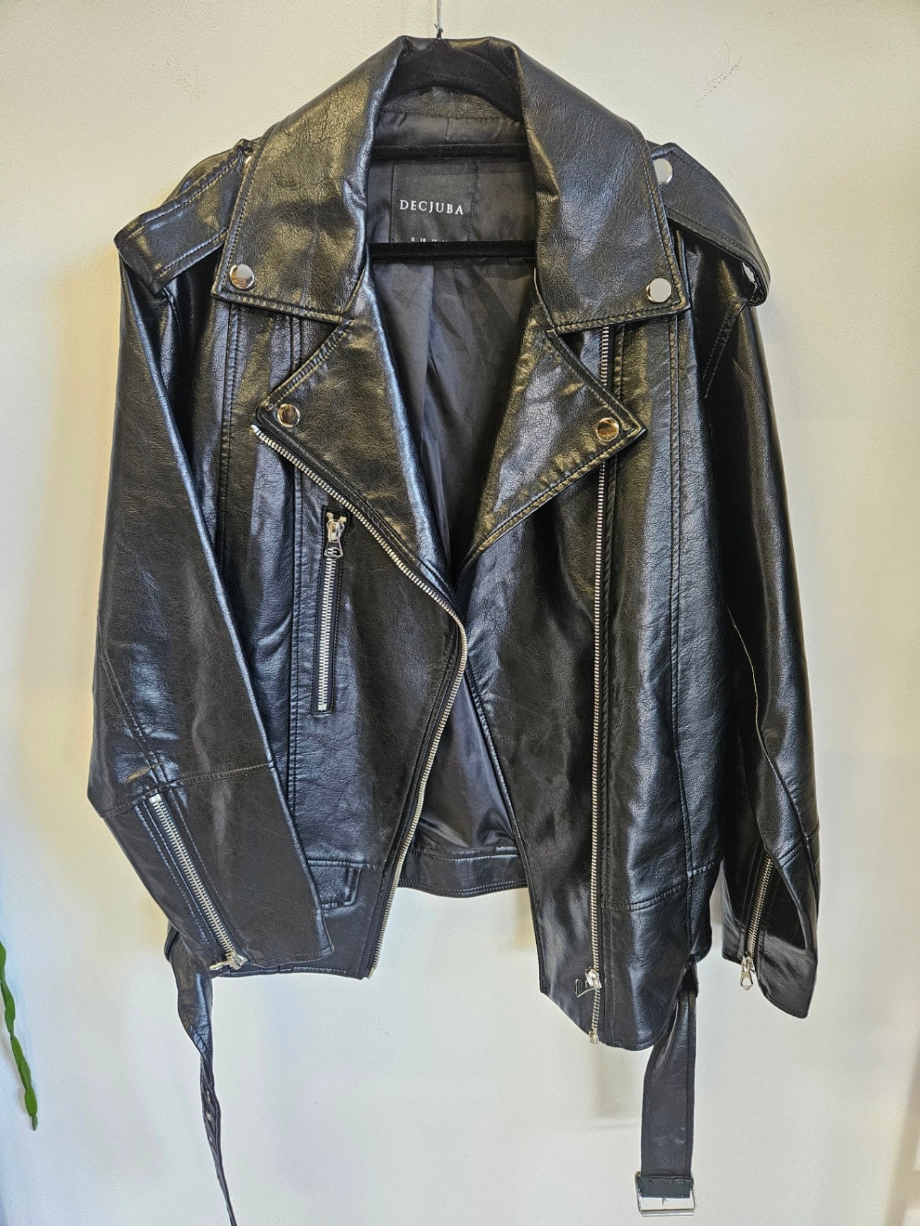 DECJUBA FAUX LEATHER BIKER JACKET BLACK SIZE 12